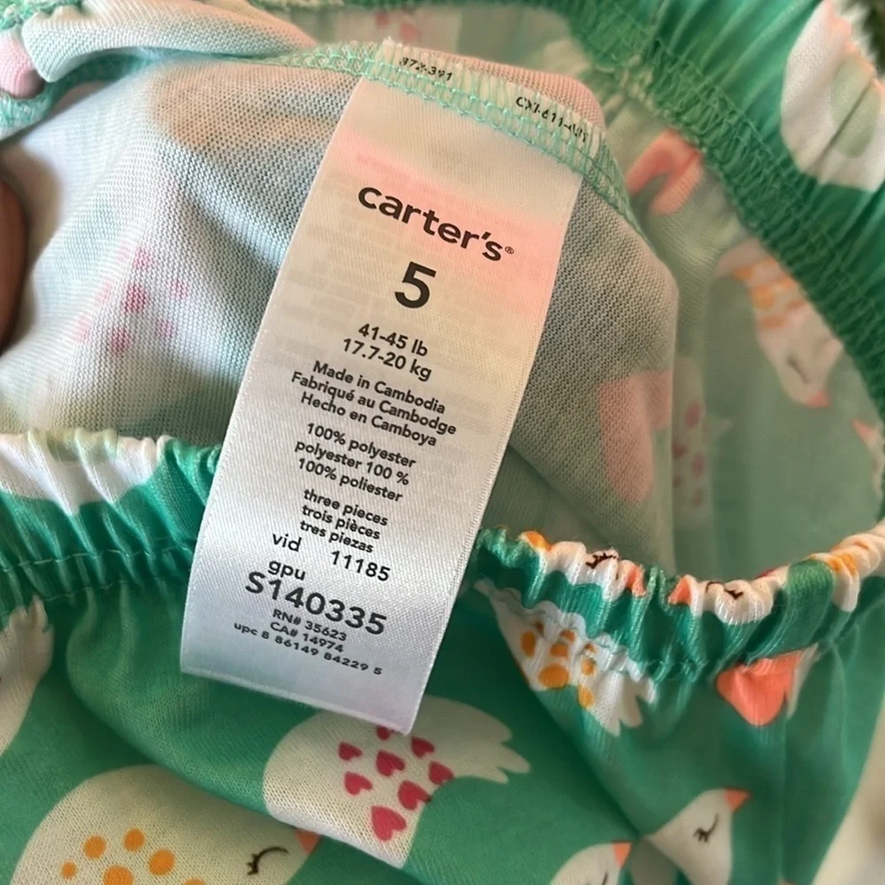 Brand New Carter’s 3-Piece Lovebirds Hearts Pajama Set White Top Pants & Shorts